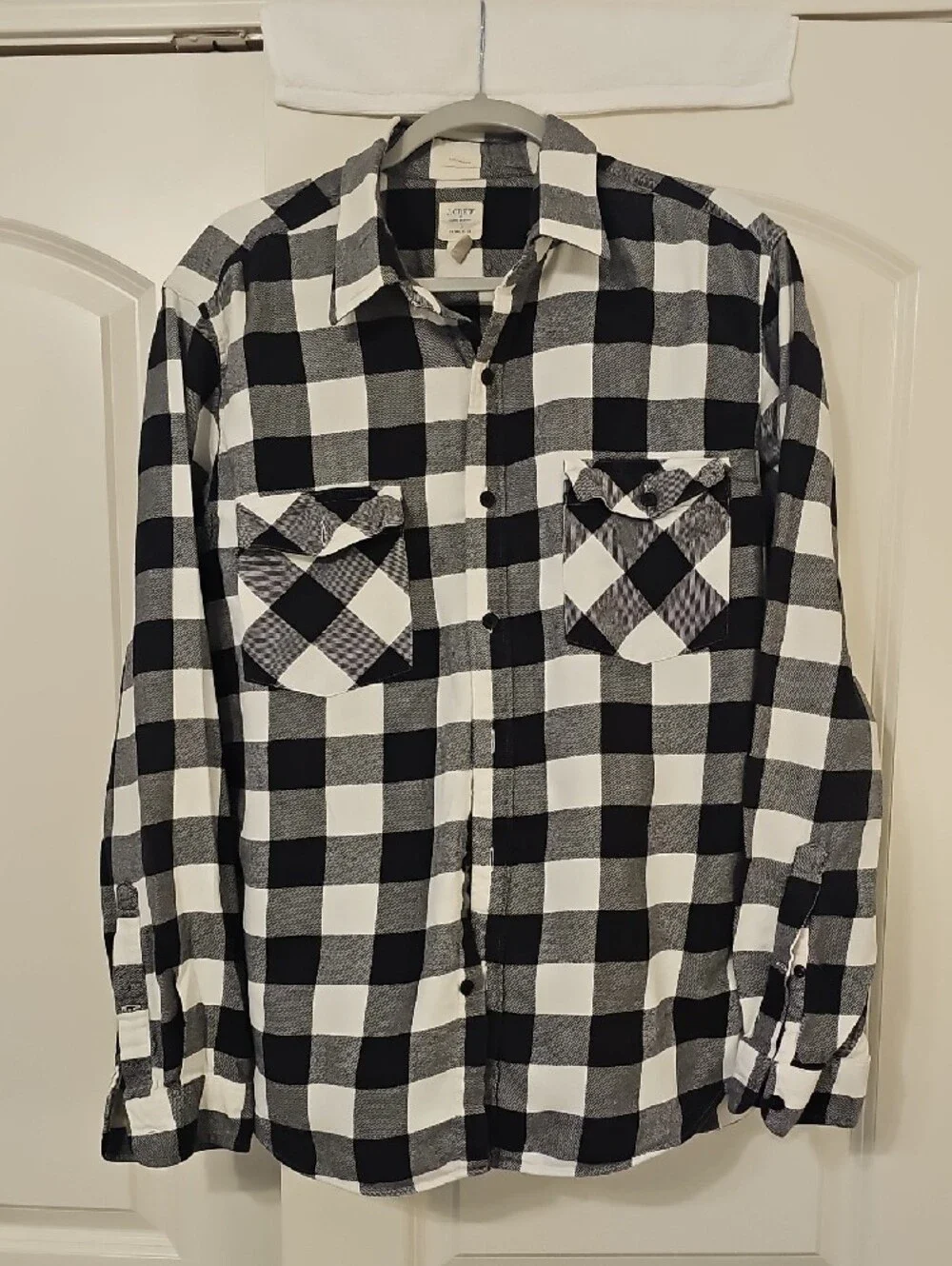 J. Crew Black and White (UNISEX) Plaid Flannel Shirt - Tailored Fit